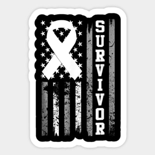 Lung Or Brain Cancer Survivor T Shirt White Ribbon Sticker